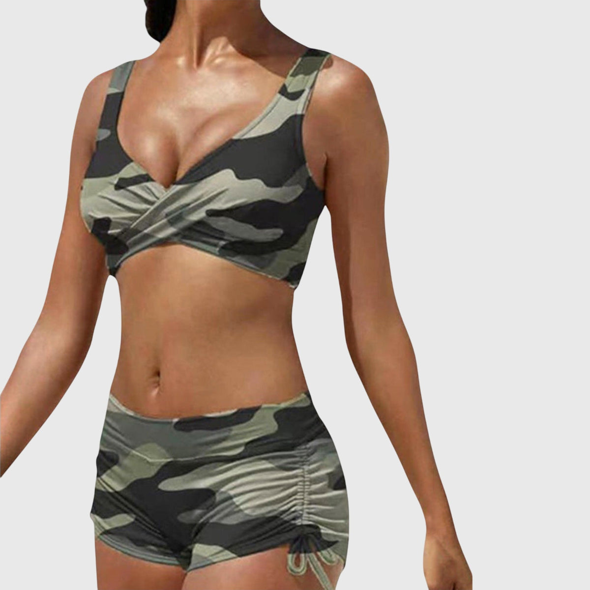 Printed Crop Top and Shorts Two Piece Swimsuit Set