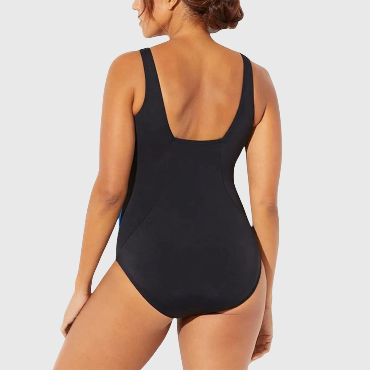 Printed One Piece Swimsuit with Square Neckline and Wide Straps