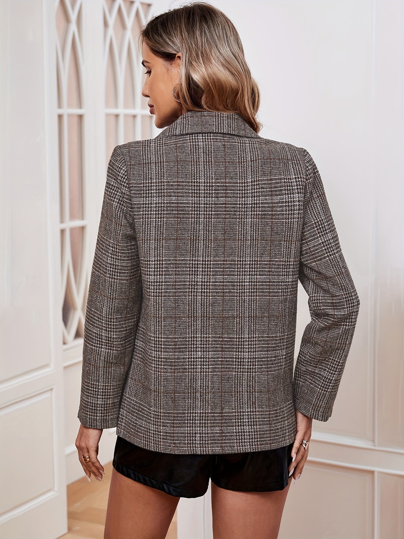 Relaxed Check Blazer with Lapels and Patch Pockets