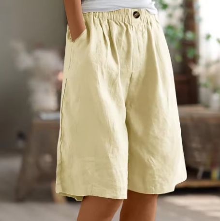 Relaxed Linen Shorts with Elastic Waist and Side Pockets