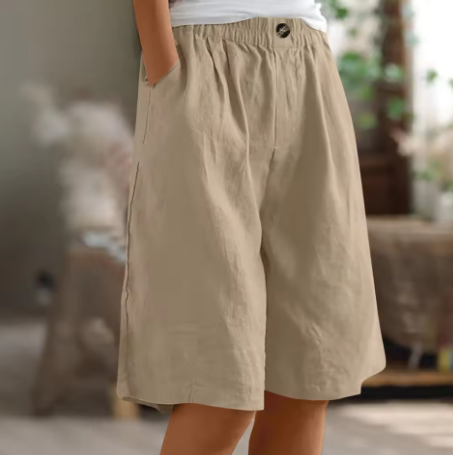 Relaxed Linen Shorts with Elastic Waist and Side Pockets