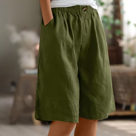 Relaxed Linen Shorts with Elastic Waist and Side Pockets