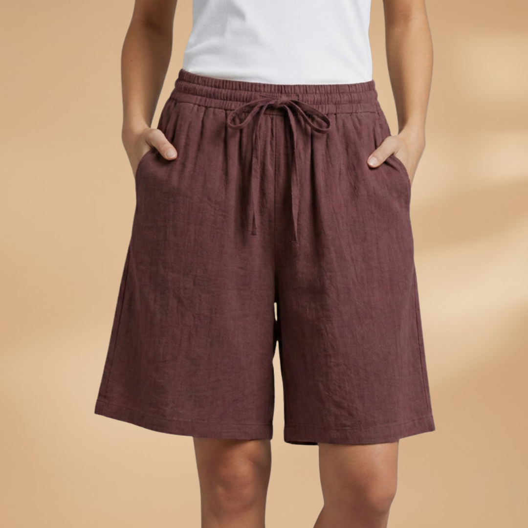 Relaxed Linen Shorts with Elasticated Waist and Drawstring