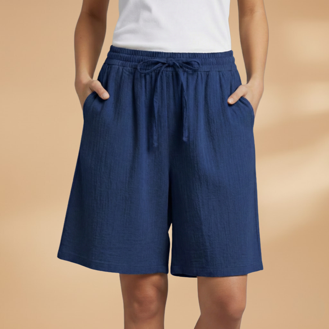 Relaxed Linen Shorts with Elasticated Waist and Drawstring
