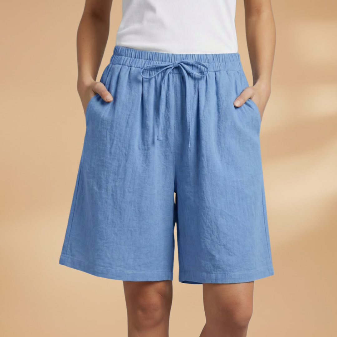 Relaxed Linen Shorts with Elasticated Waist and Drawstring