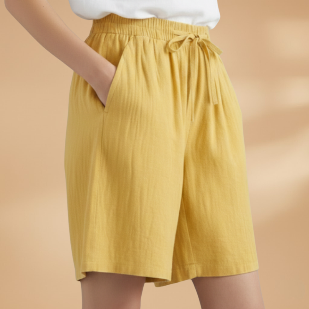 Relaxed Linen Shorts with Elasticated Waist and Drawstring