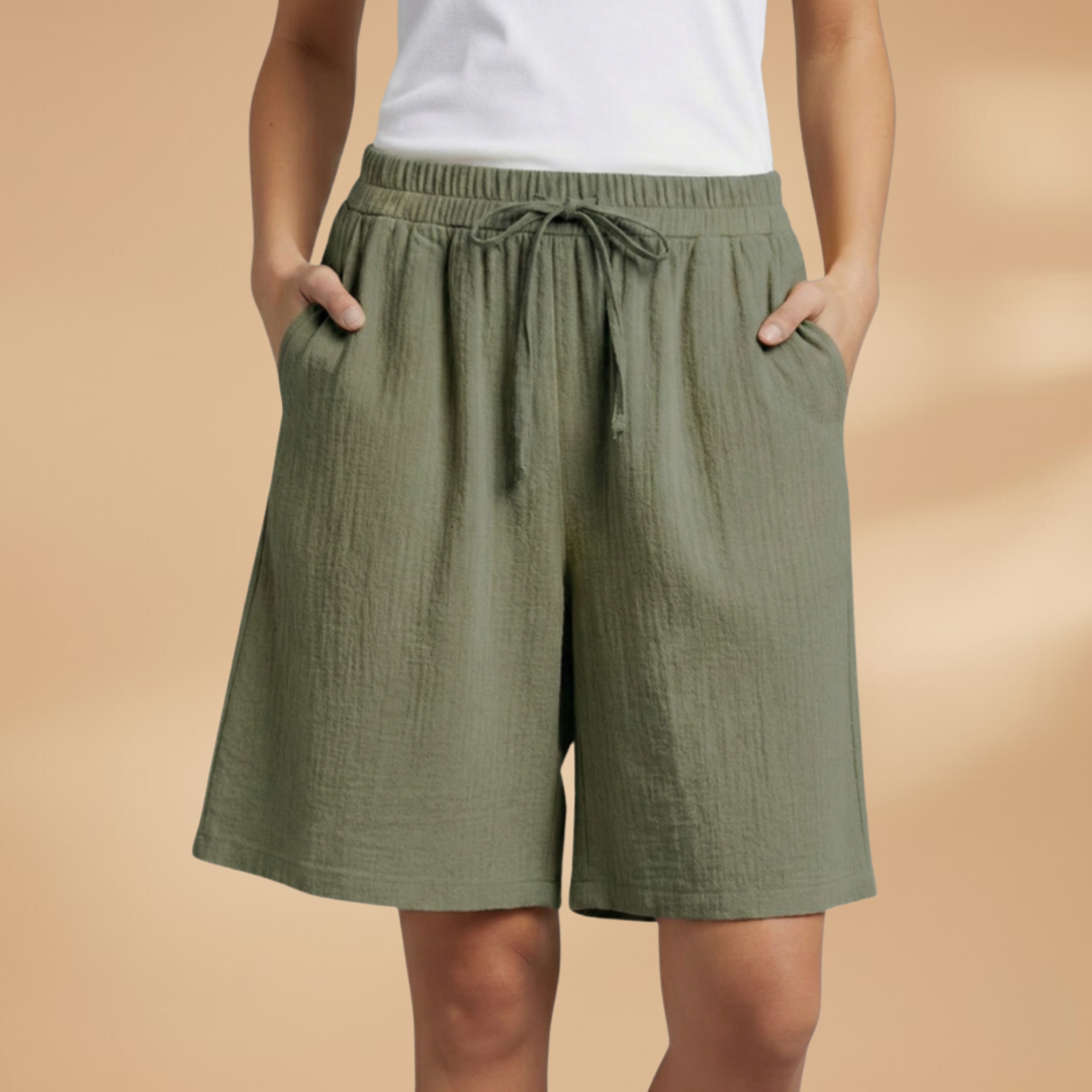 Relaxed Linen Shorts with Elasticated Waist and Drawstring