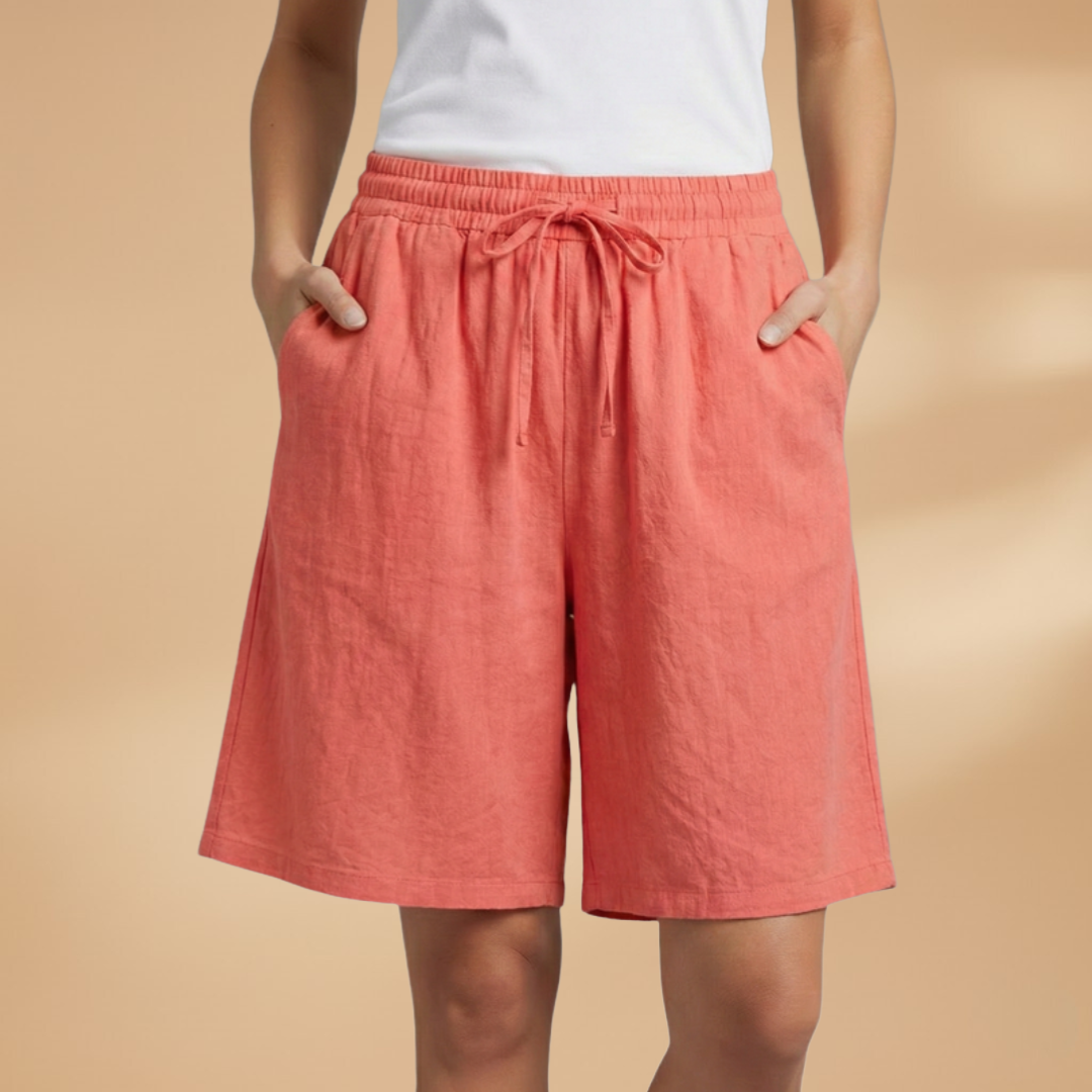 Relaxed Linen Shorts with Elasticated Waist and Drawstring