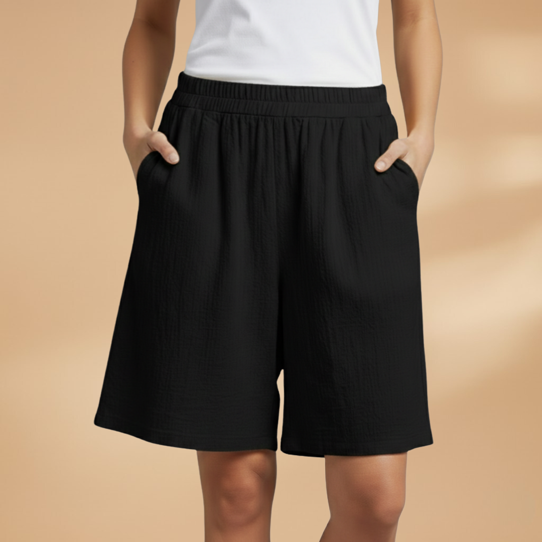 Relaxed Linen Shorts with Elasticated Waist and Drawstring