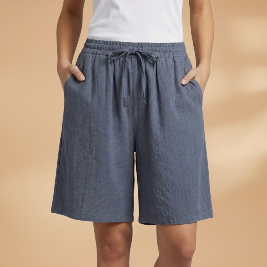Relaxed Linen Shorts with Elasticated Waist and Drawstring