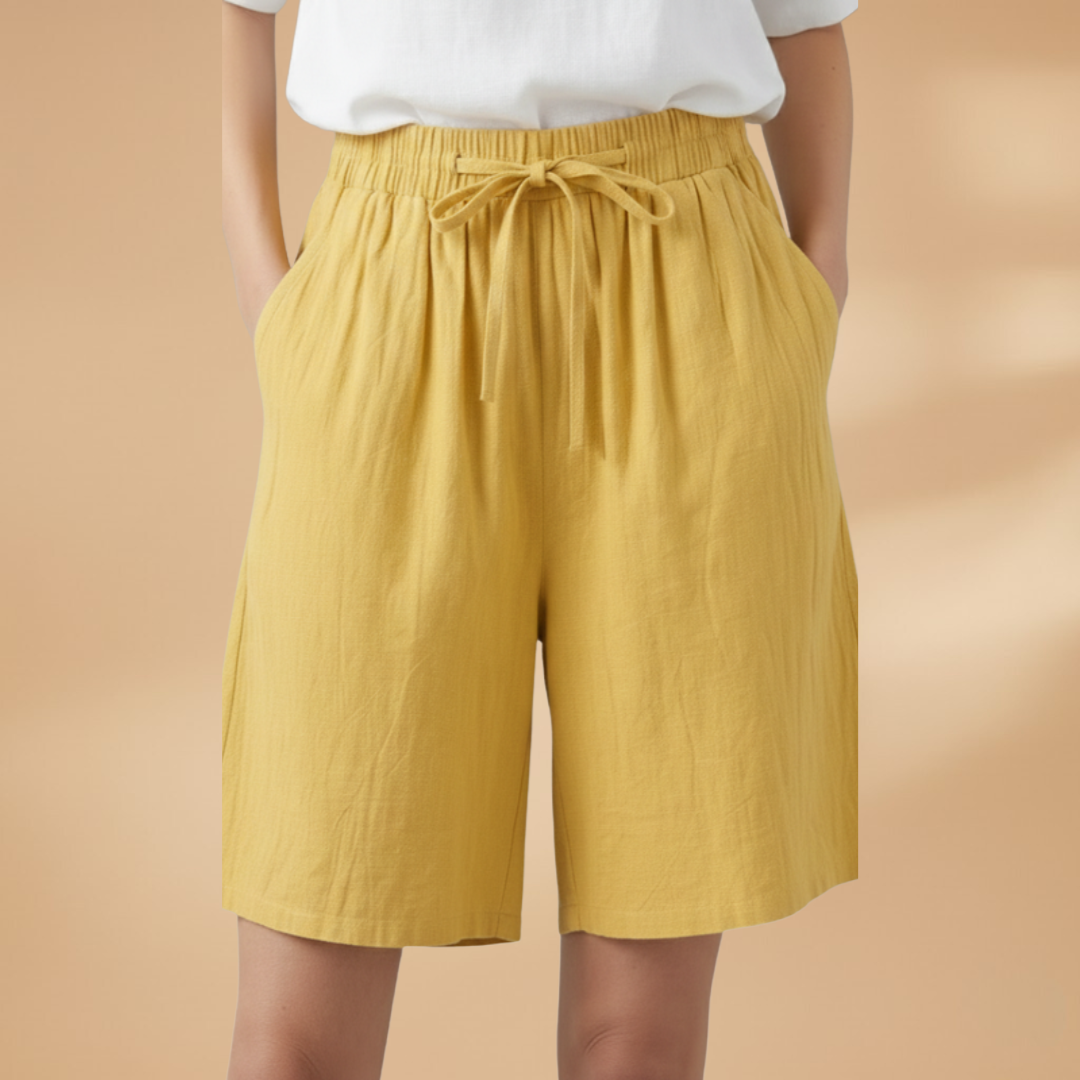 Relaxed Linen Shorts with Elasticated Waist and Drawstring