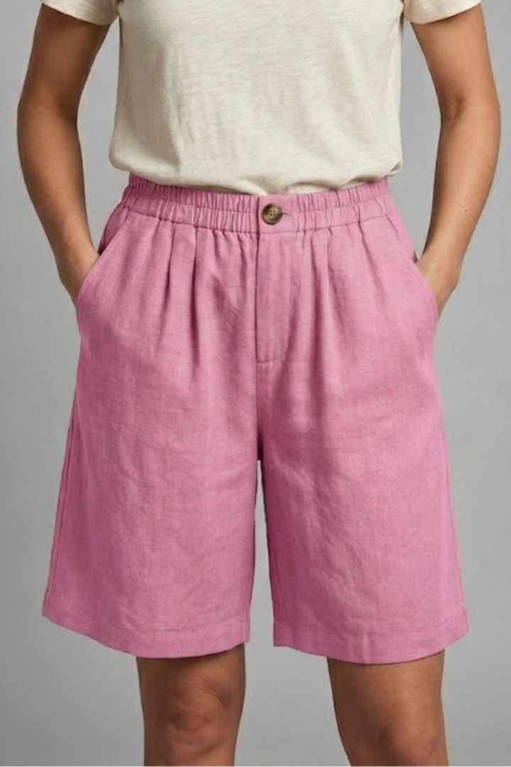 Relaxed Linen Shorts with Elasticated Waist and Side Pockets