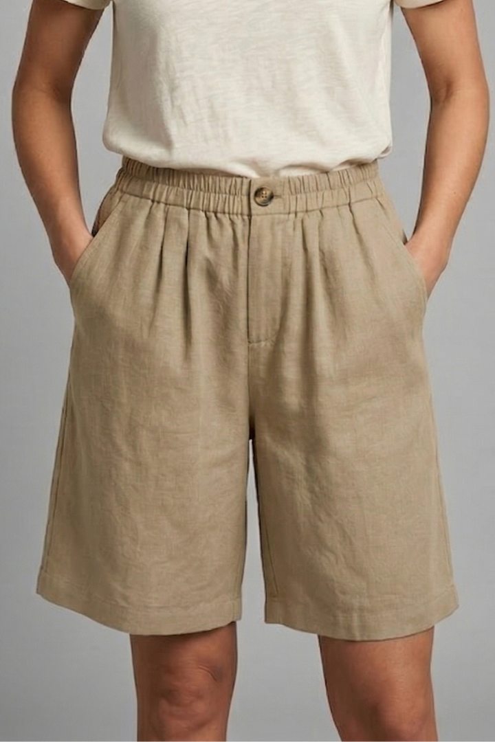 Relaxed Linen Shorts with Elasticated Waist and Side Pockets