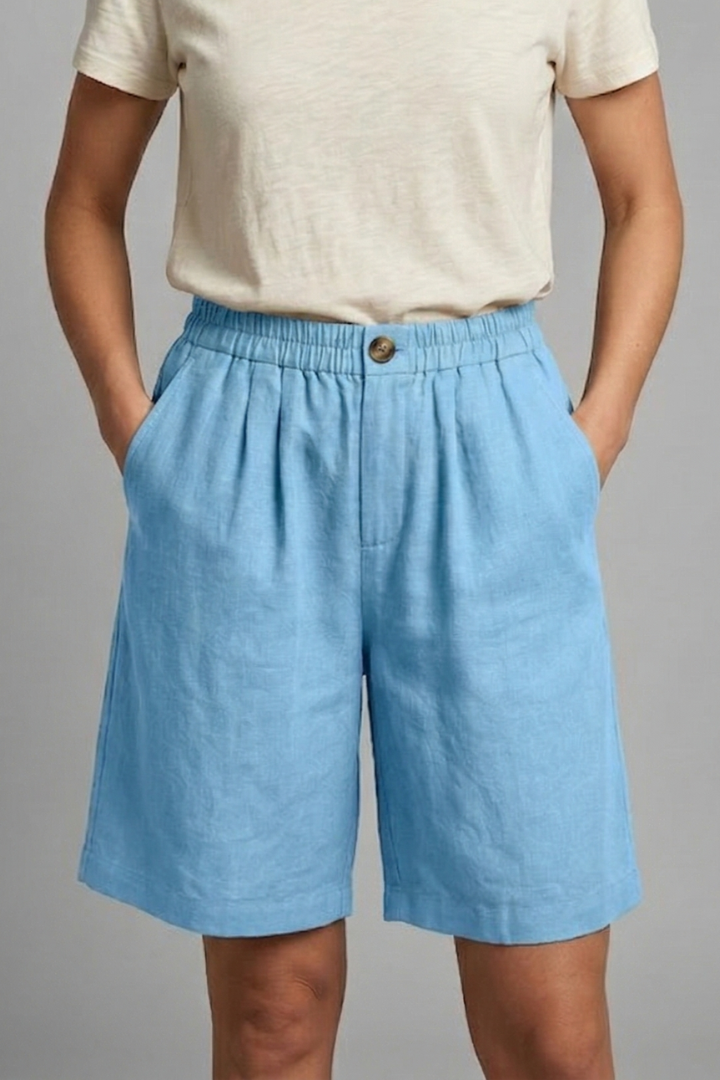 Relaxed Linen Shorts with Elasticated Waist and Side Pockets