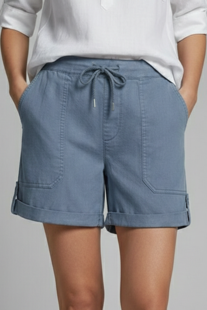 Relaxed Shorts with Drawstring Waist and Rolled Cuffs