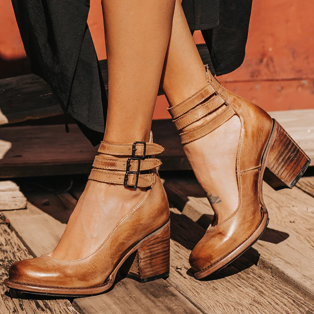 Retro Block Heel Mary Jane Heels with Double Buckle Ankle Strap