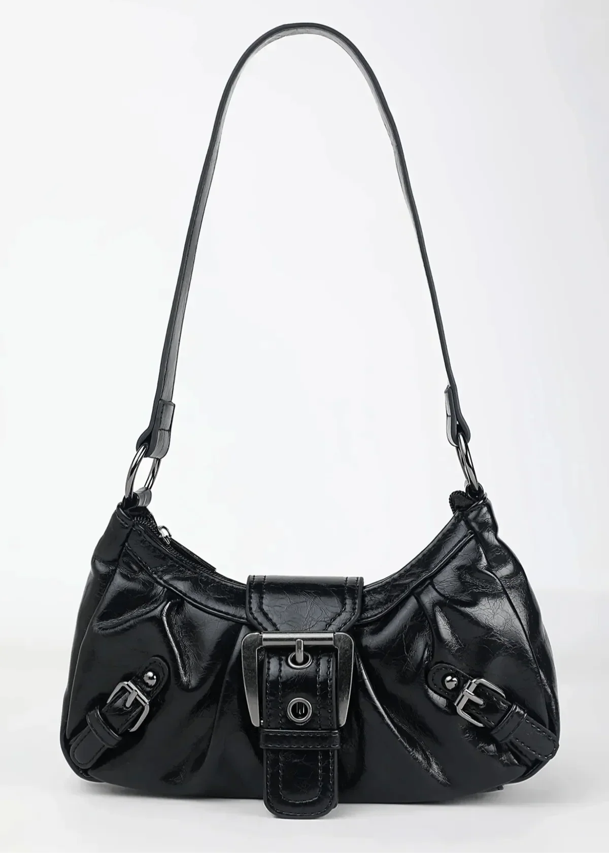 Retro Brown Leather Shoulder Bag with Buckle Detail