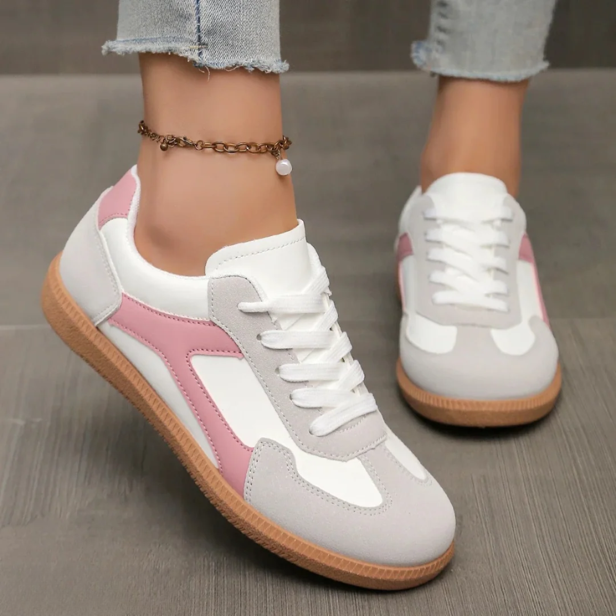 Retro Colour Block Sneakers with Gum Sole