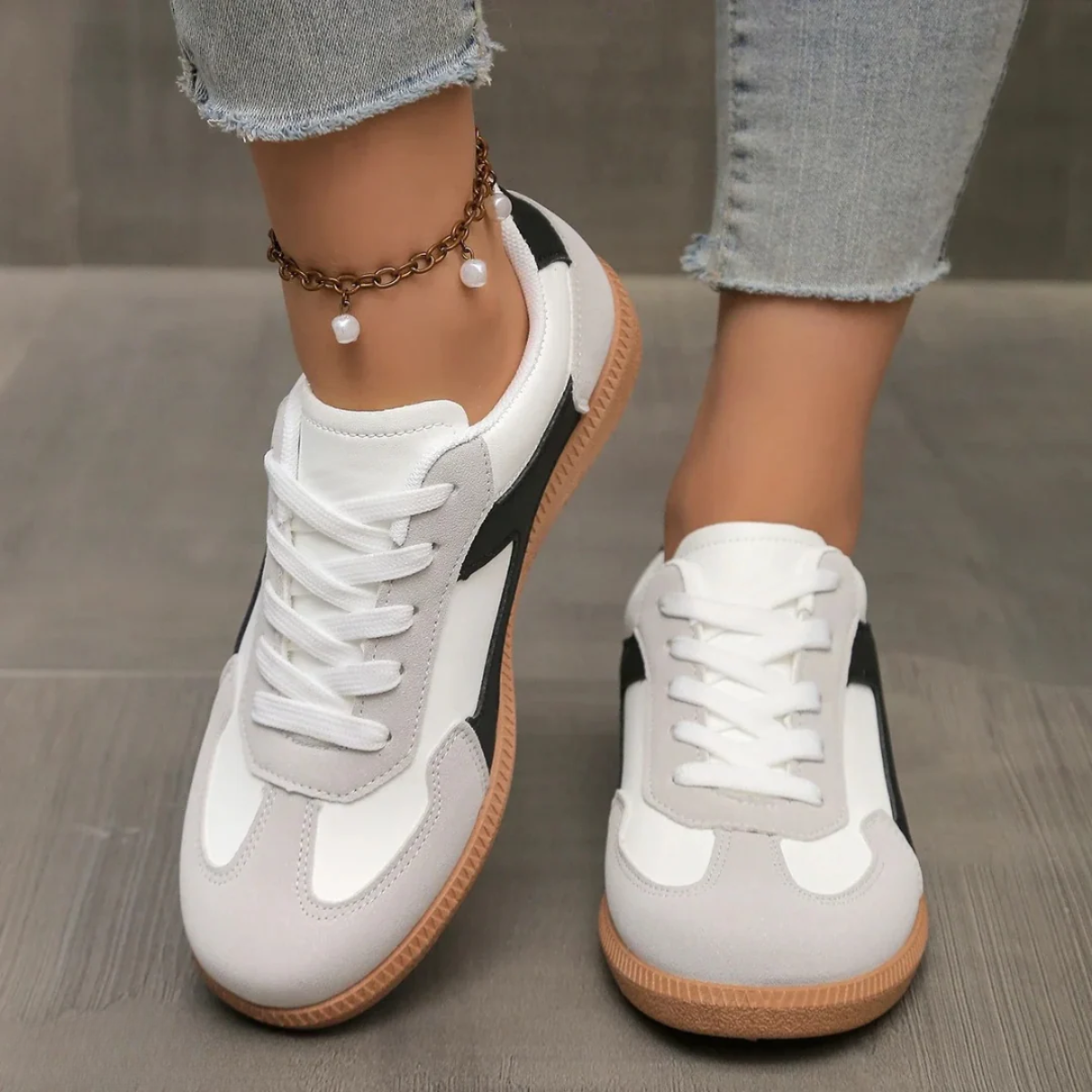 Retro Colour Block Sneakers with Gum Sole
