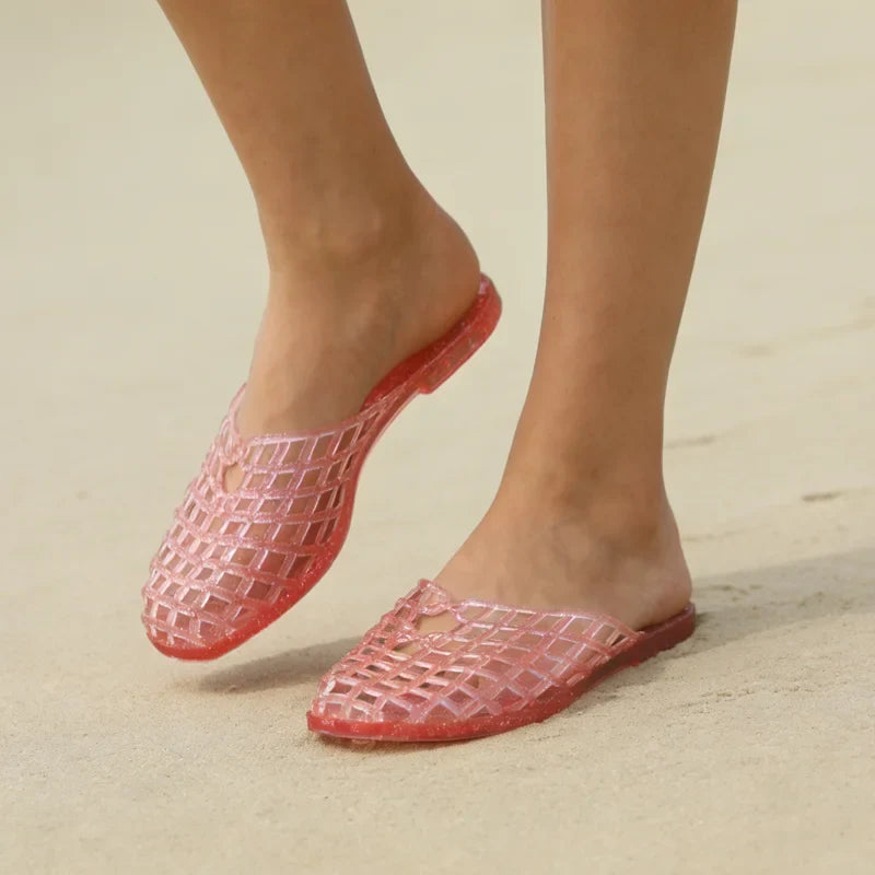 Retro Jelly Shoes with Cage Upper and Chain Detail