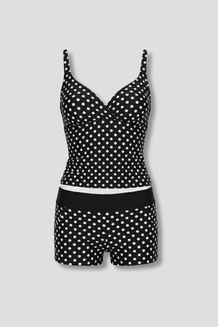 Retro Polka Dot Tankini Set with Boyshort Bottoms