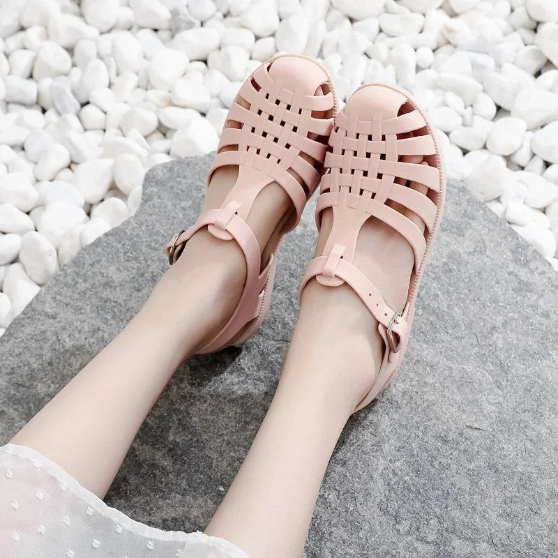 Retro Woven Gladiator Sandals with Ankle Buckle Strap