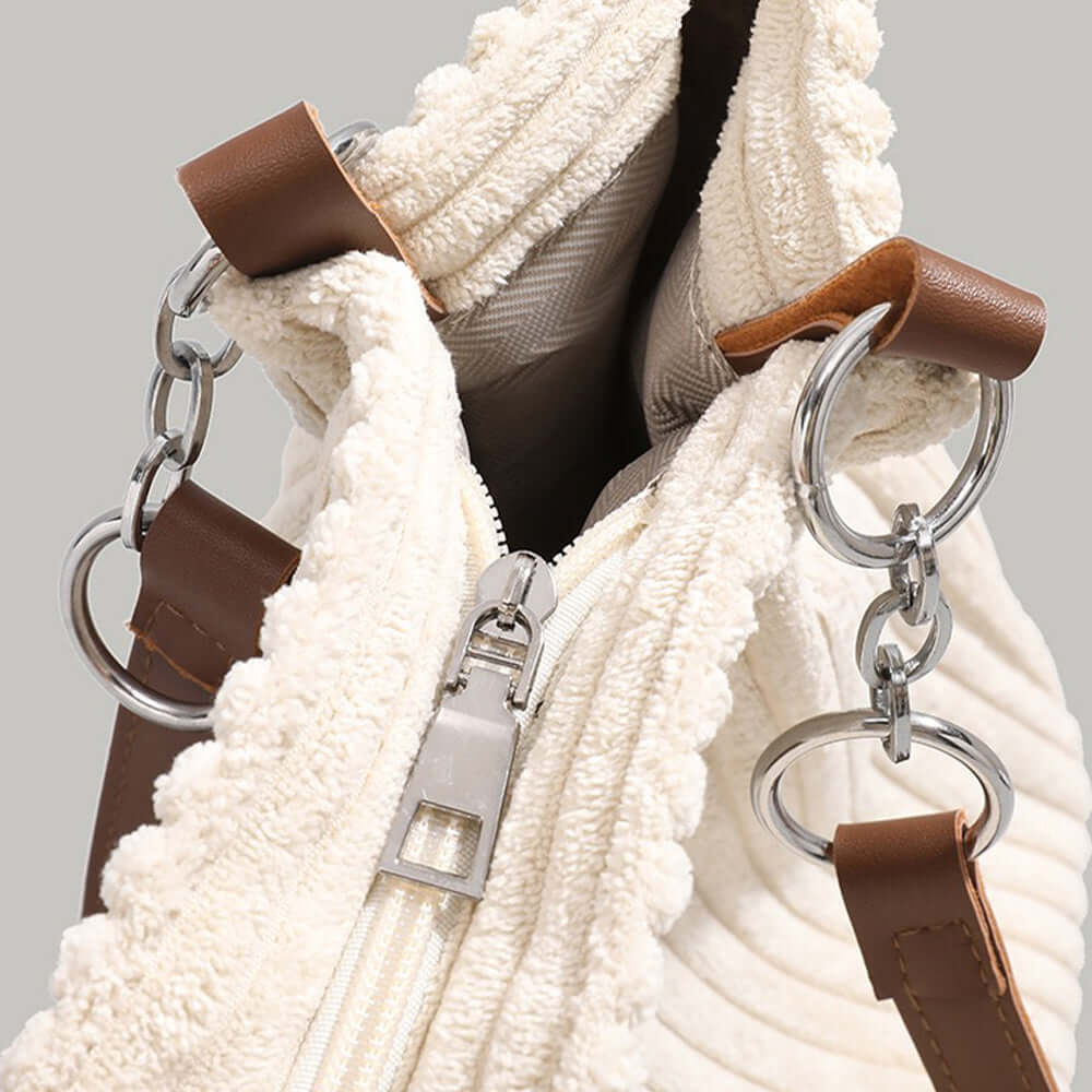 Ribbed Corduroy Shoulder Bag with Chain Strap