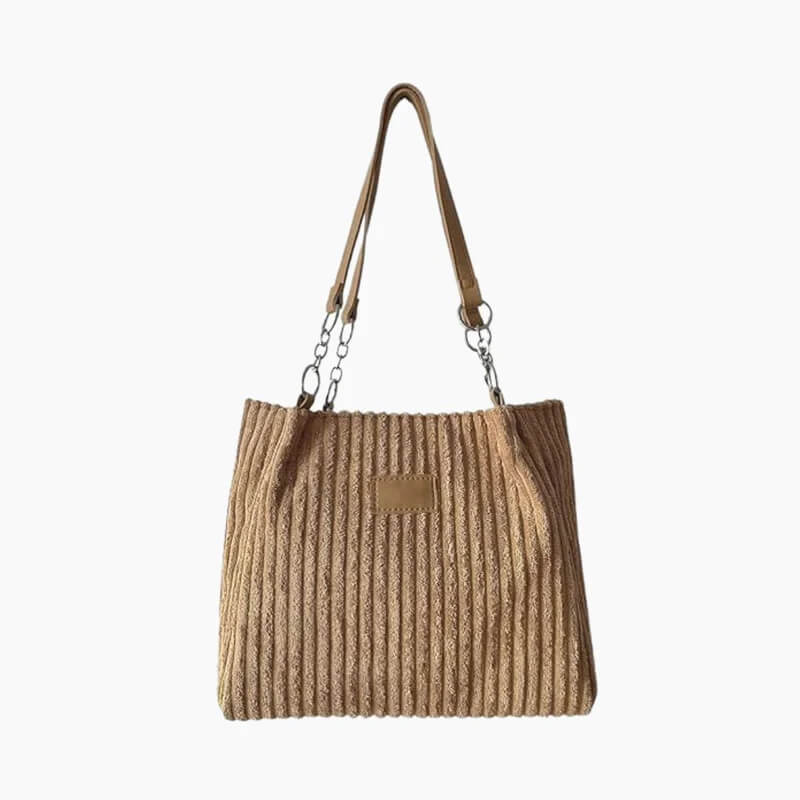 Ribbed Corduroy Shoulder Bag with Chain Strap
