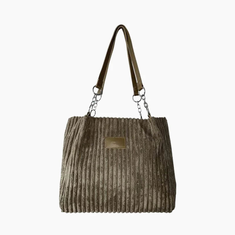 Ribbed Corduroy Shoulder Bag with Chain Strap