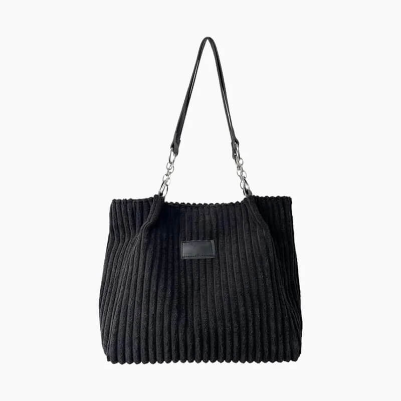 Ribbed Corduroy Shoulder Bag with Chain Strap