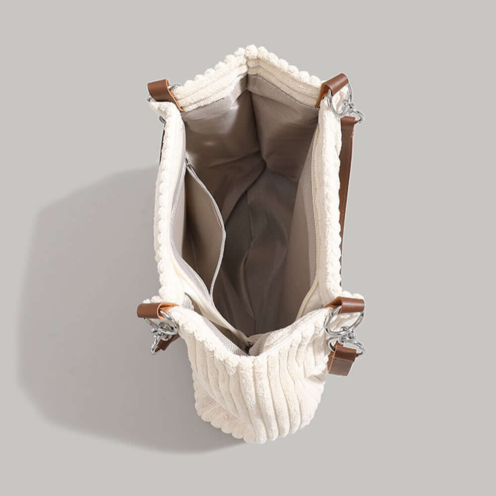 Ribbed Corduroy Shoulder Bag with Chain Strap