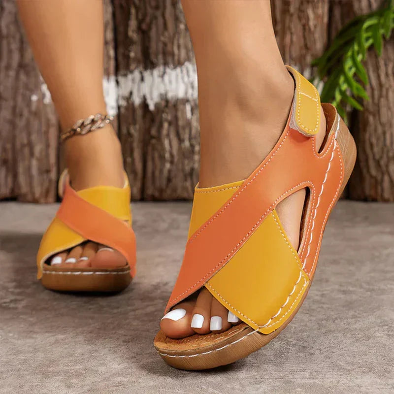 Wedge Sandals with Cross Strap and Elasticated Back