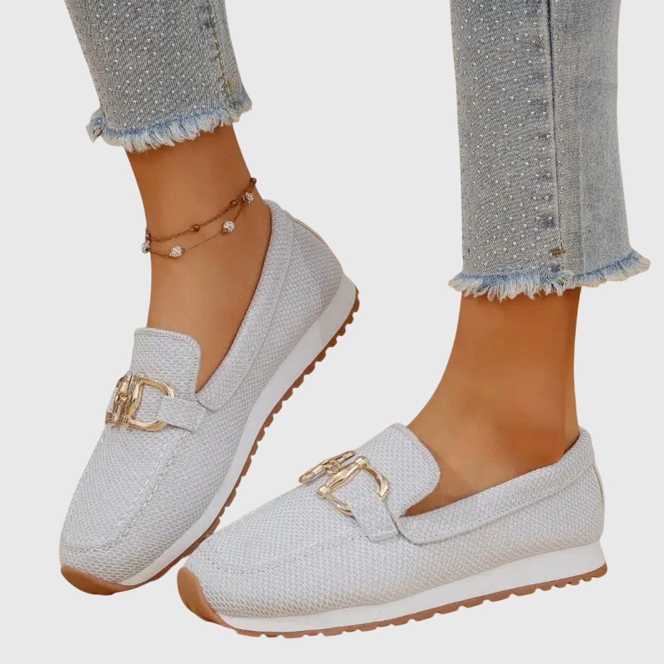Slip On Sneakers with Gold Chain Detail and Platform Sole