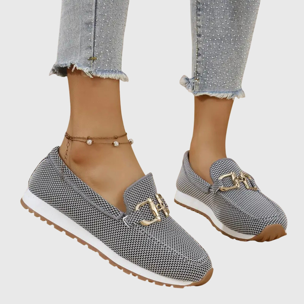Slip On Sneakers with Gold Chain Detail and Platform Sole