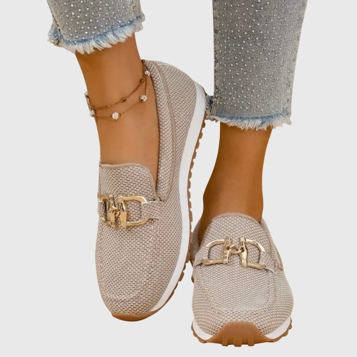 Slip On Sneakers with Gold Chain Detail and Platform Sole