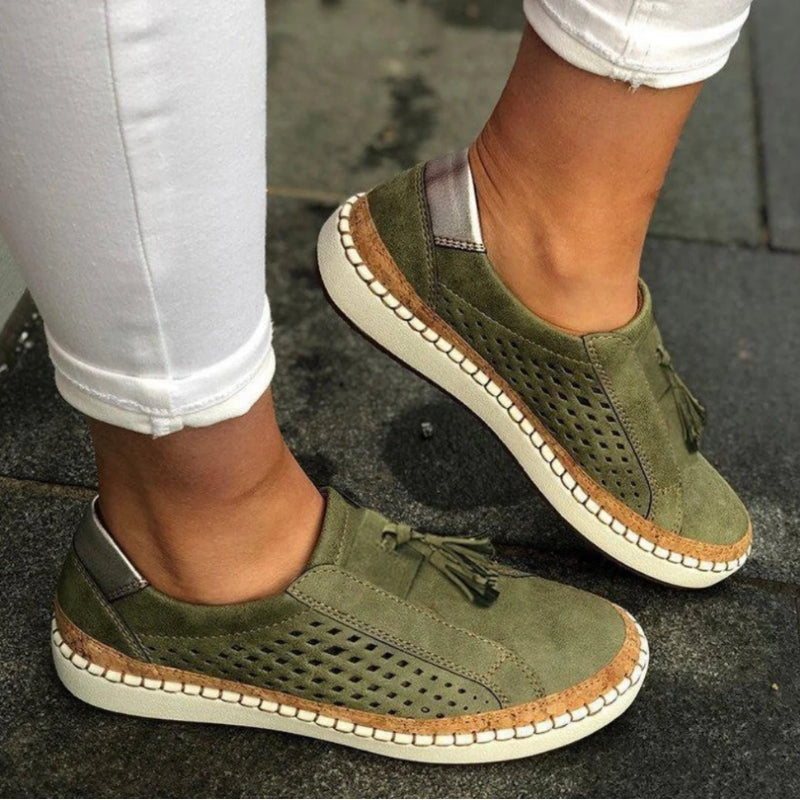 Slip On Sneakers with Tassel Detail and Perforated Upper