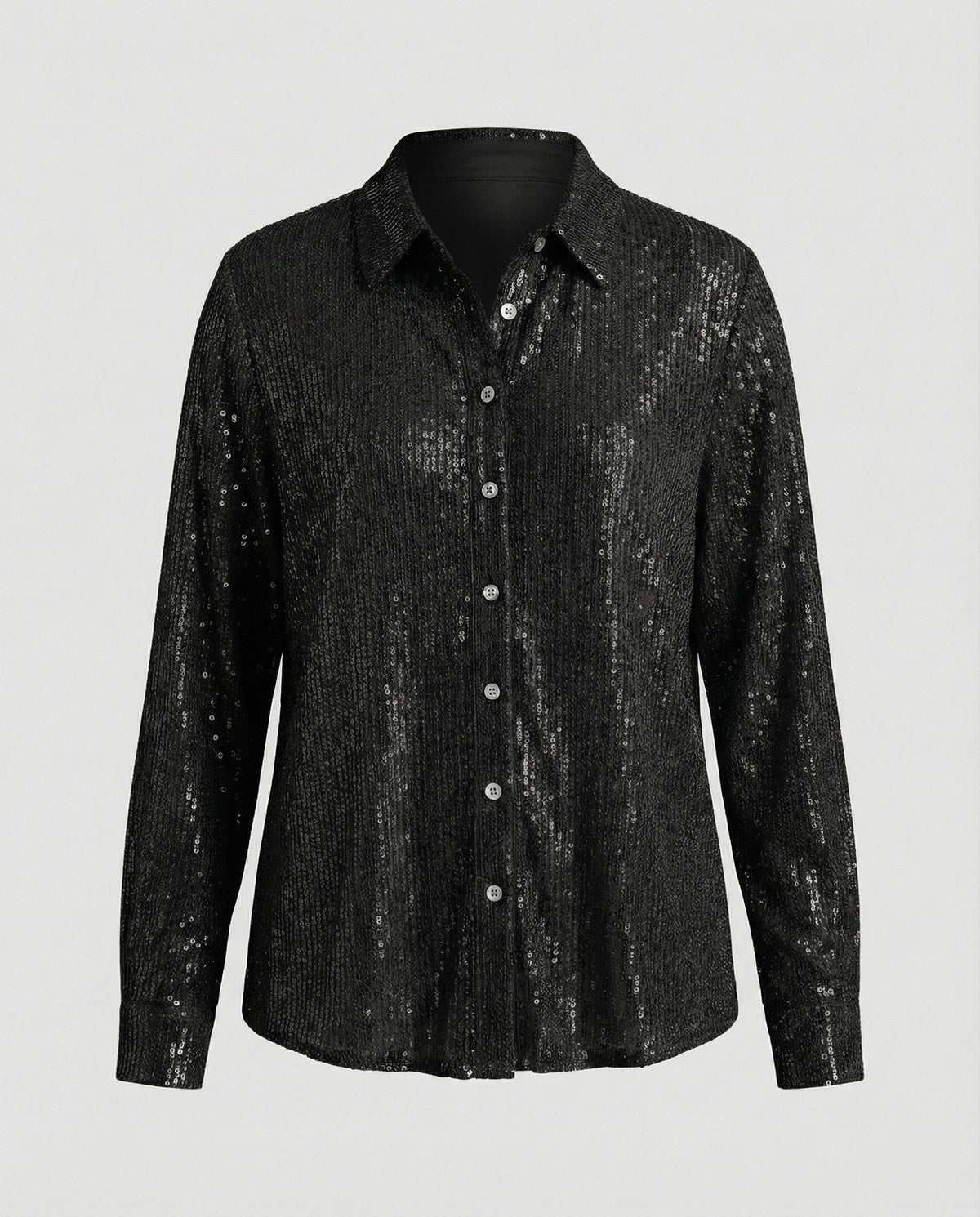 Sparkly Sequin Blouse with Classic Collar and Button Front