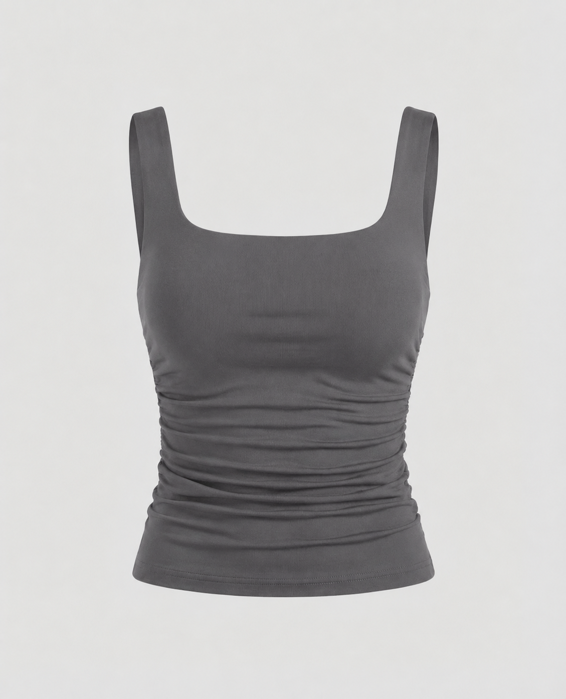 Square Neck Tank Top with Ruched Side Detail