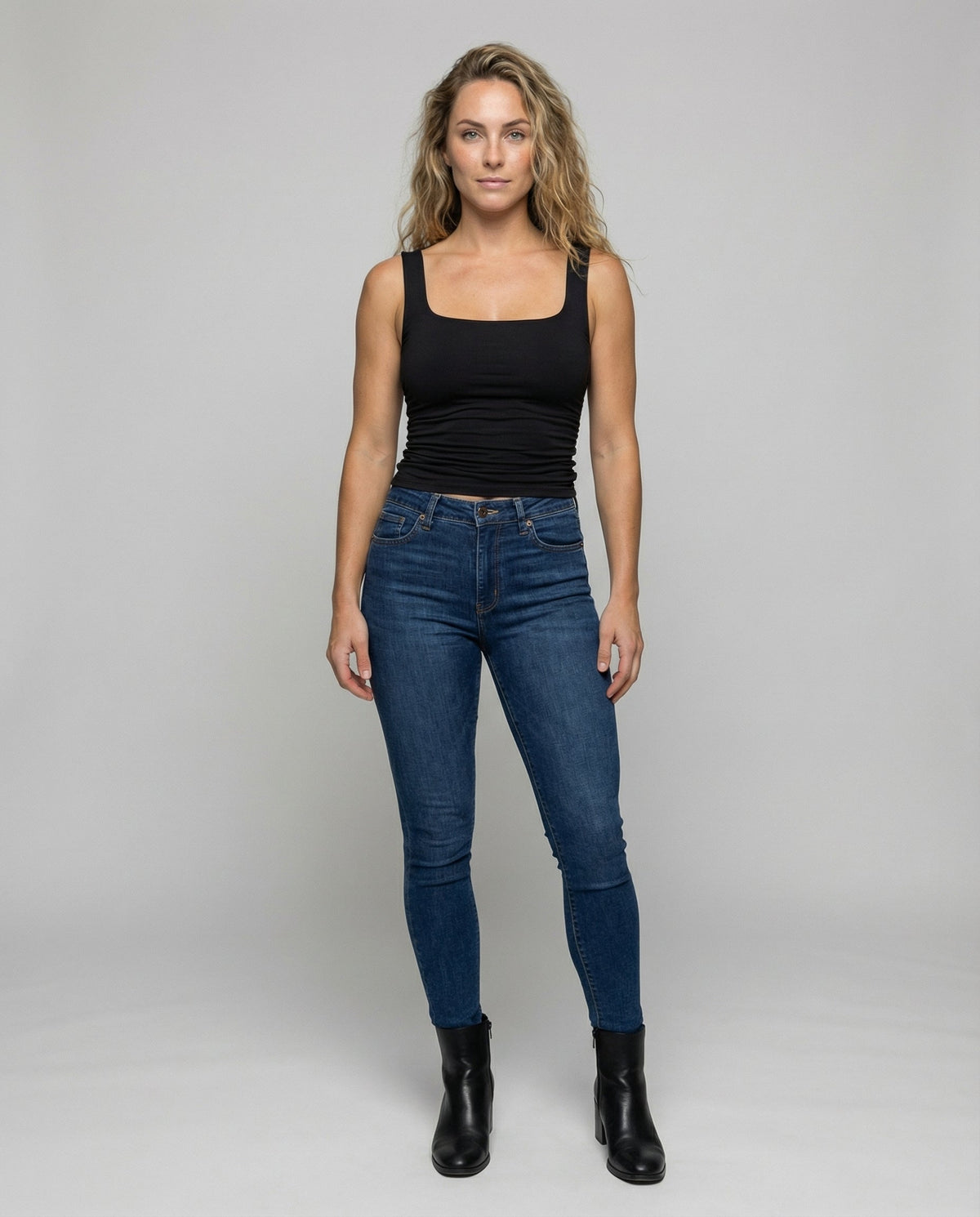 Square Neck Tank Top with Ruched Side Detail