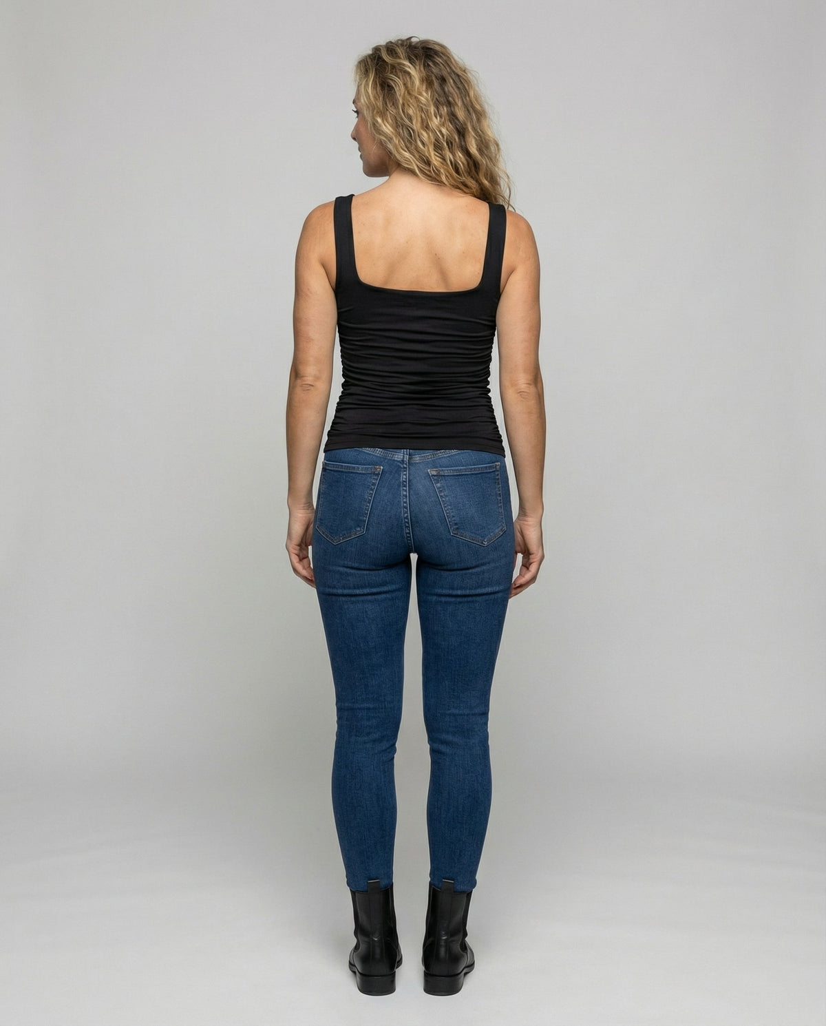 Square Neck Tank Top with Ruched Side Detail