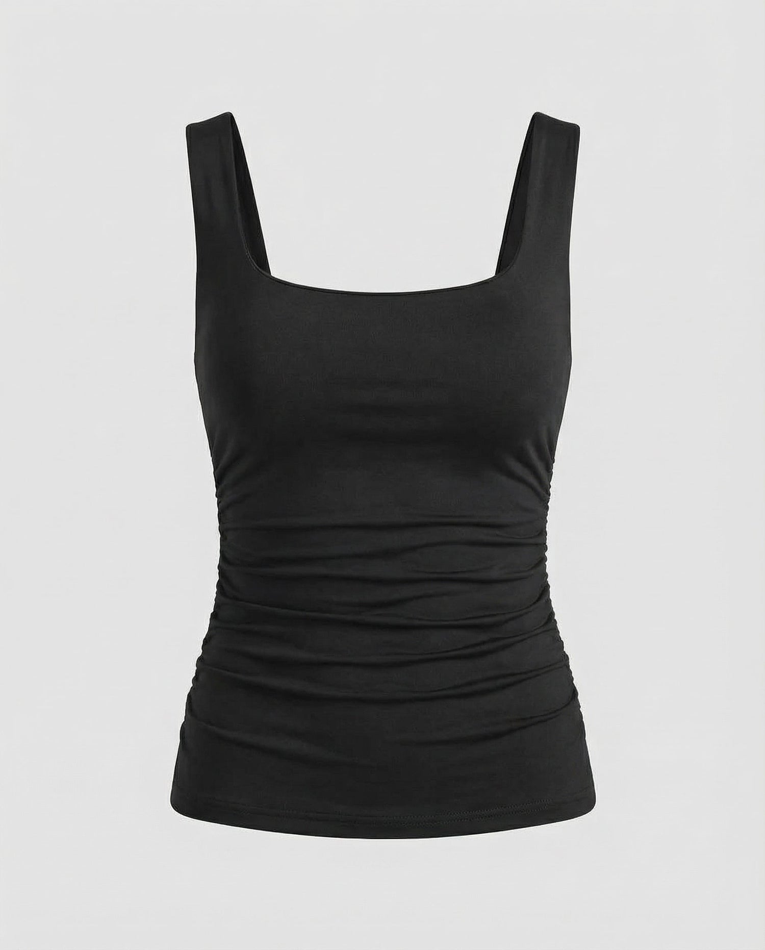 Square Neck Tank Top with Ruched Side Detail