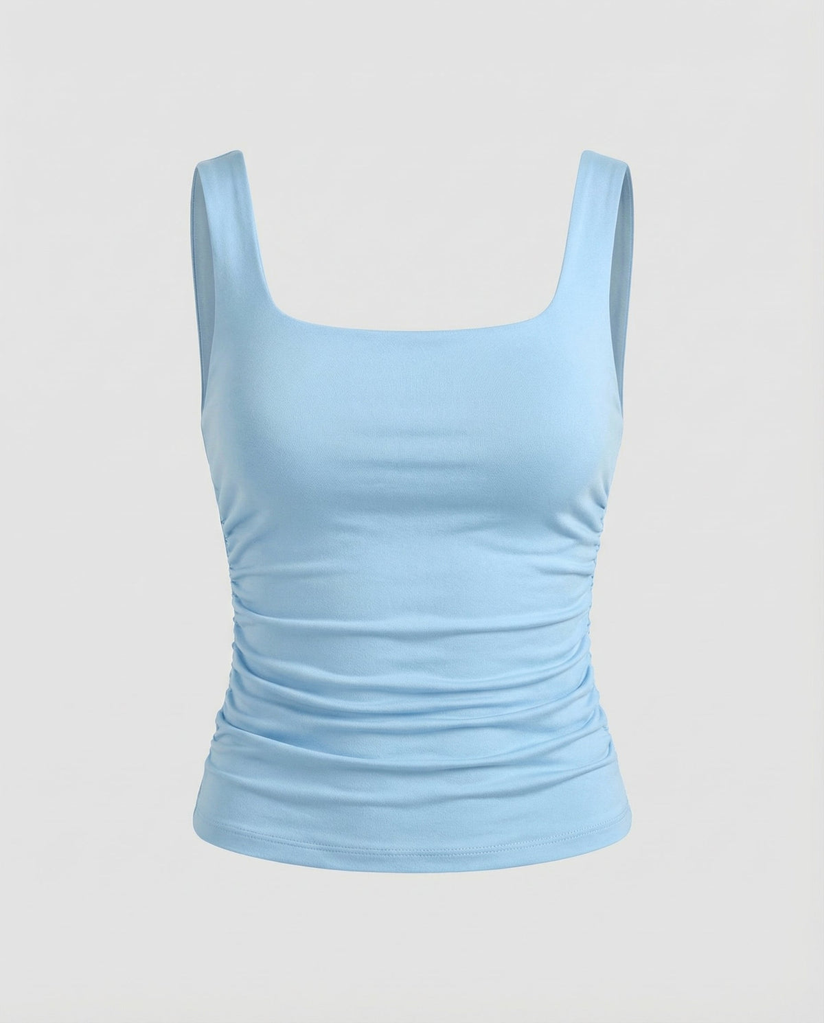 Square Neck Tank Top with Ruched Side Detail