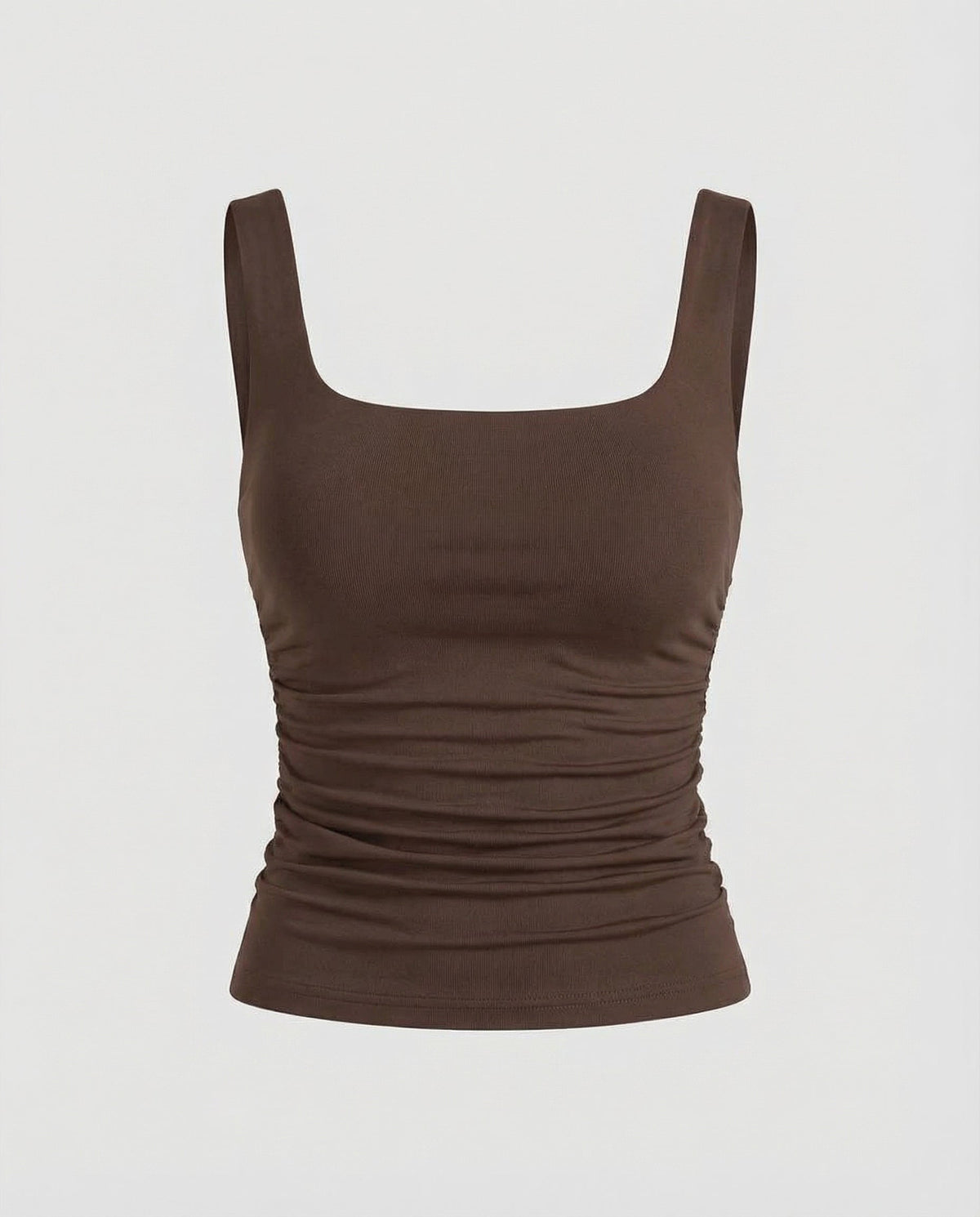 Square Neck Tank Top with Ruched Side Detail