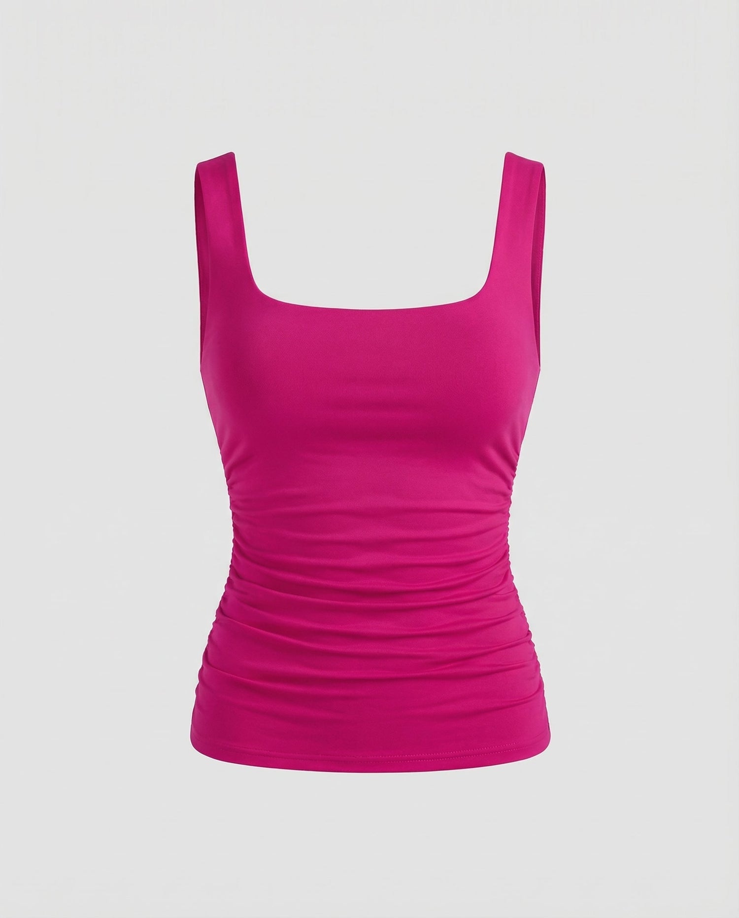 Square Neck Tank Top with Ruched Side Detail
