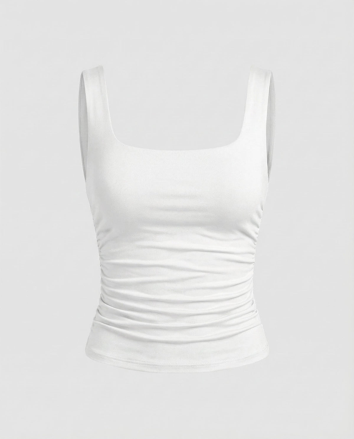 Square Neck Tank Top with Ruched Side Detail