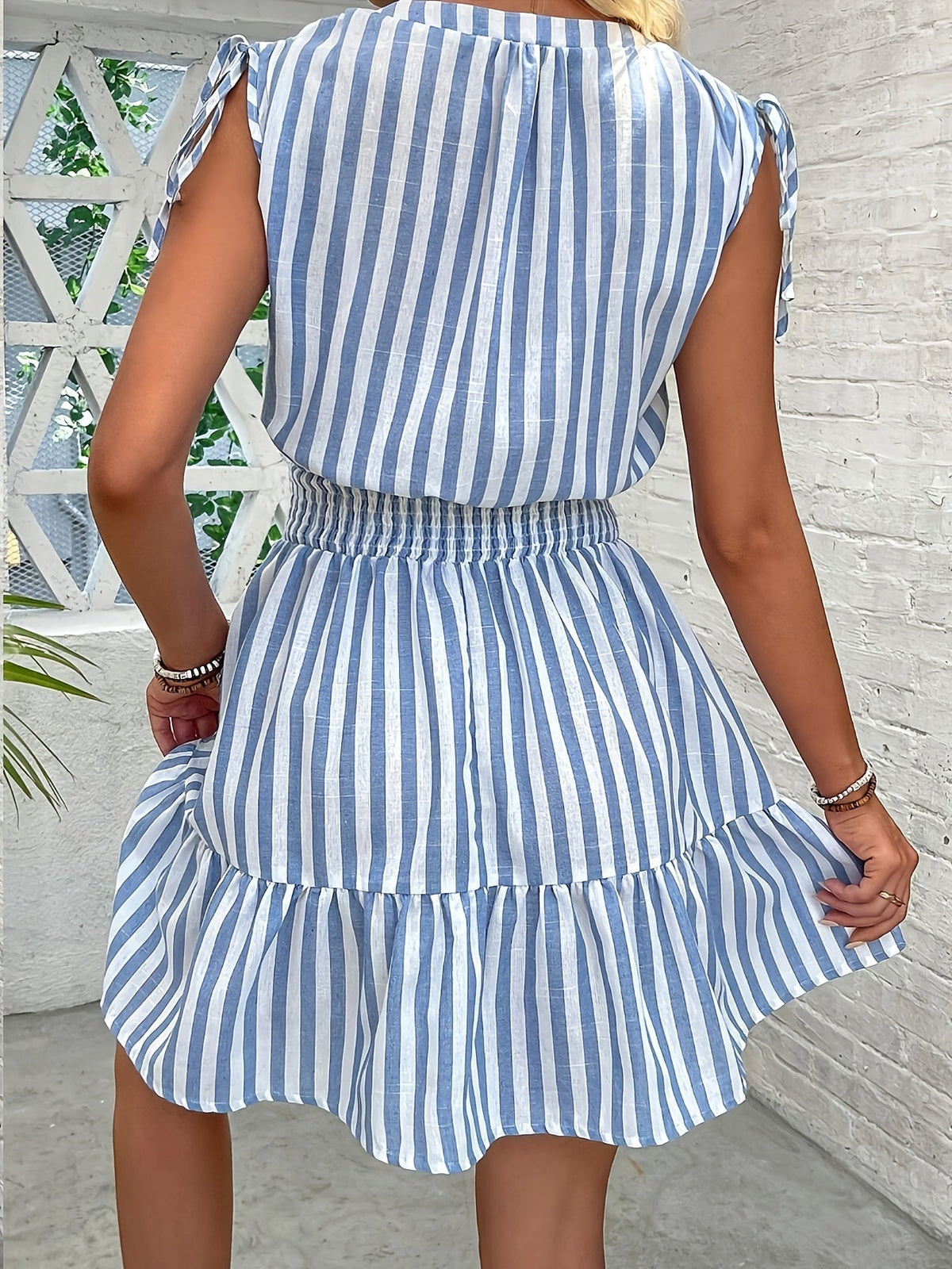 Striped Sleeveless Mini Dress with Smocked Waist and Tiered Skirt