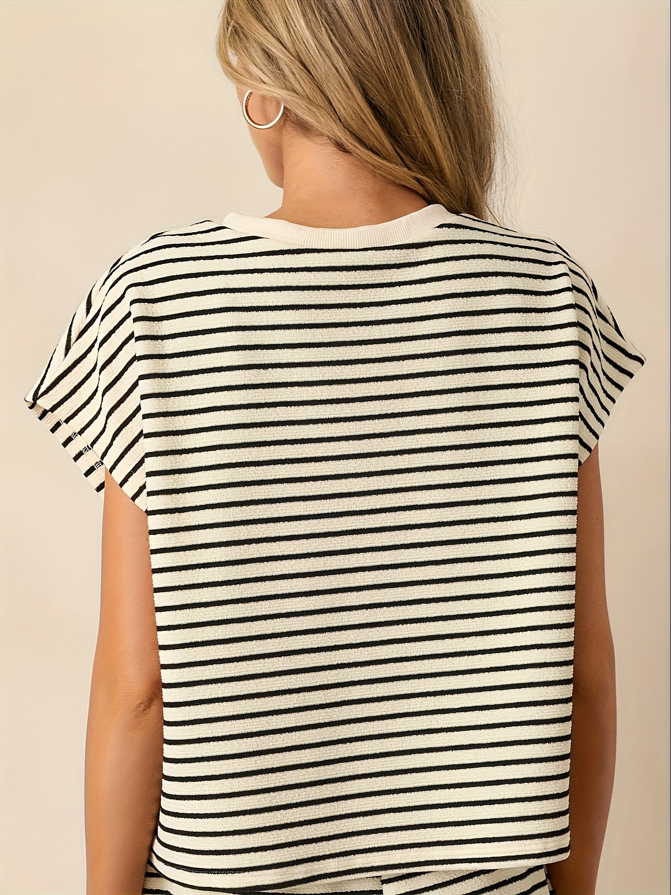 Striped T-Shirt and Shorts Two Piece Set with Drawstring Waist