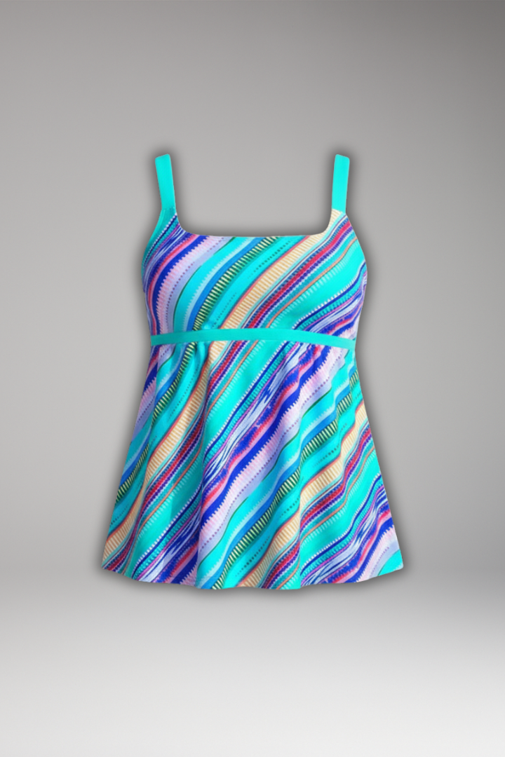 Striped Tankini Top with Square Neck and Empire Waist
