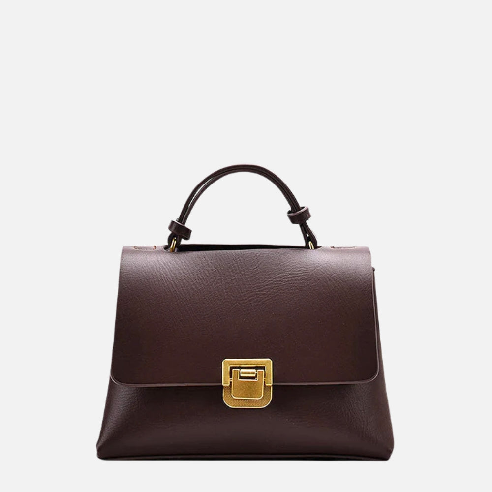 Structured Leather Top Handle Bag with Gold Push-Lock Clasp