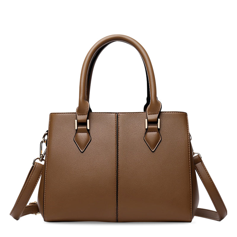 Structured Leather Top Handle Bag with Gold Tab Hardware